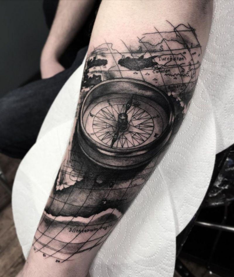 30 Pretty Compass and Map Tattoos You Will Love