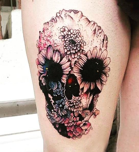 30 Unique Flower Skull Tattoos You Can Copy