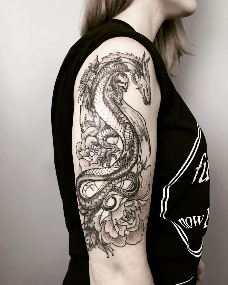 30 Perfect Dragon and flower Tattoos to Inspire You