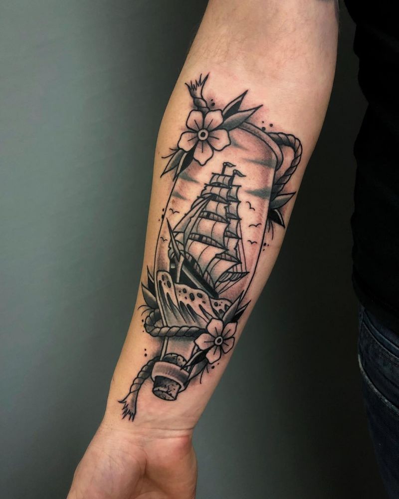 30 Pretty Ship In A Bottle Tattoos to Inspire You