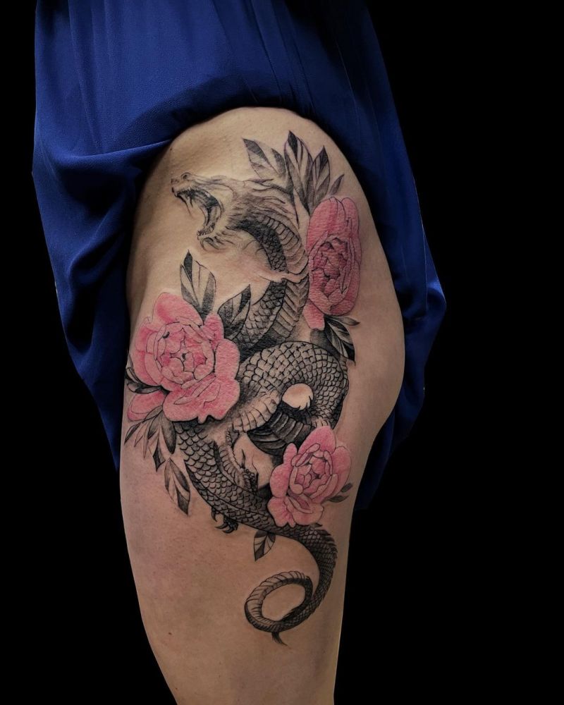 30 Perfect Dragon and flower Tattoos to Inspire You