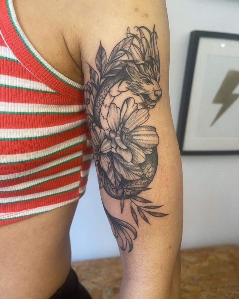 30 Perfect Dragon and flower Tattoos to Inspire You