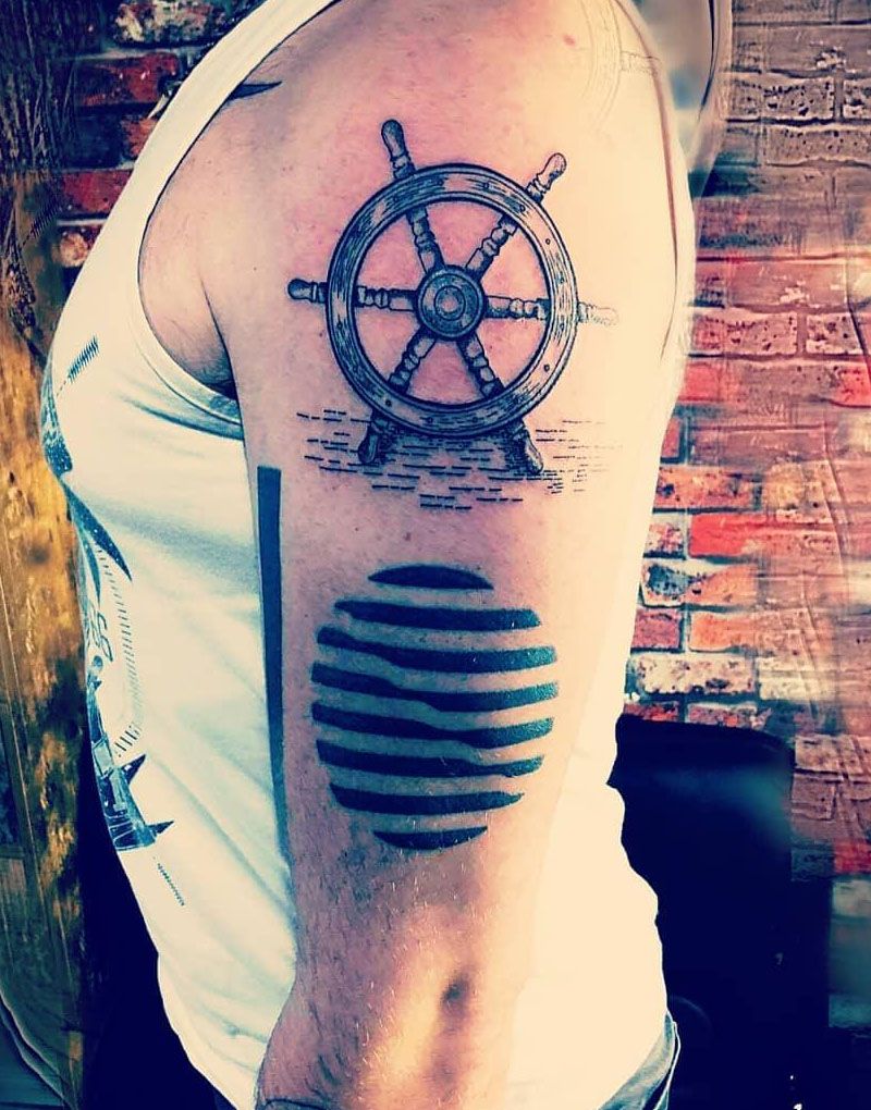 30 Pretty Ship Wheel Tattoos You Can Copy