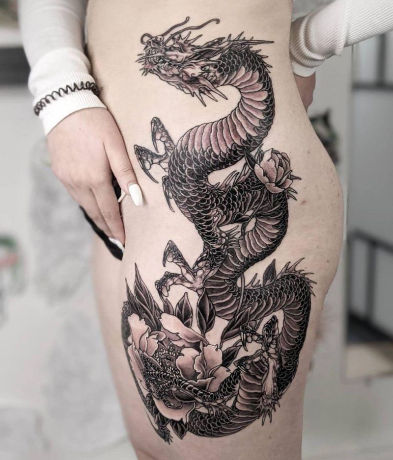 30 Perfect Dragon and flower Tattoos to Inspire You