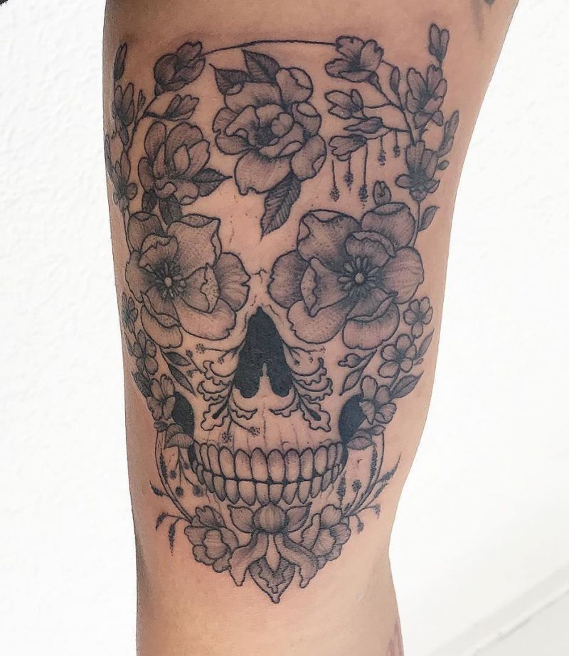 30 Unique Flower Skull Tattoos You Can Copy