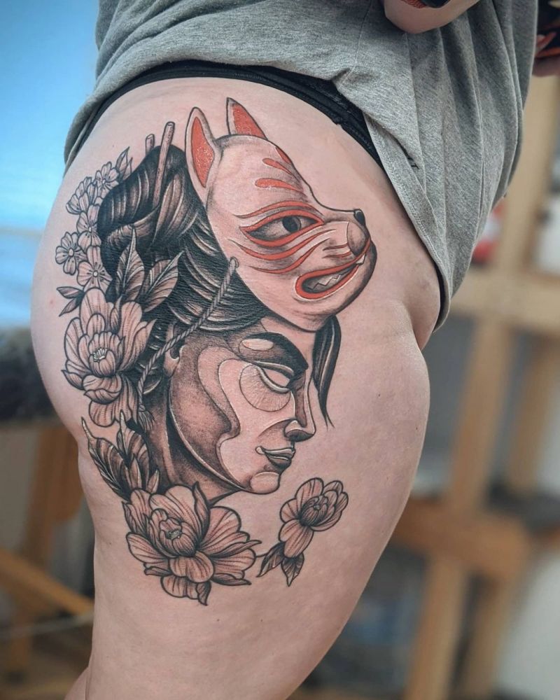 30 Pretty Kitsune Mask Tattoos to Inspire You