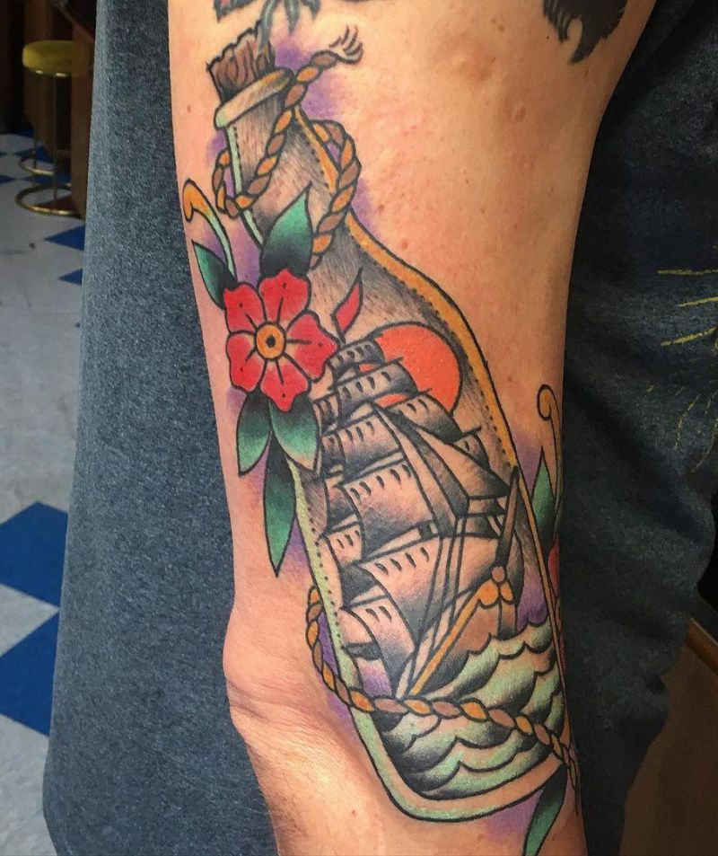 30 Pretty Ship In A Bottle Tattoos to Inspire You