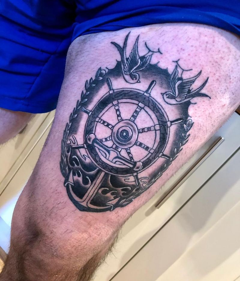 30 Pretty Ship Wheel Tattoos You Can Copy