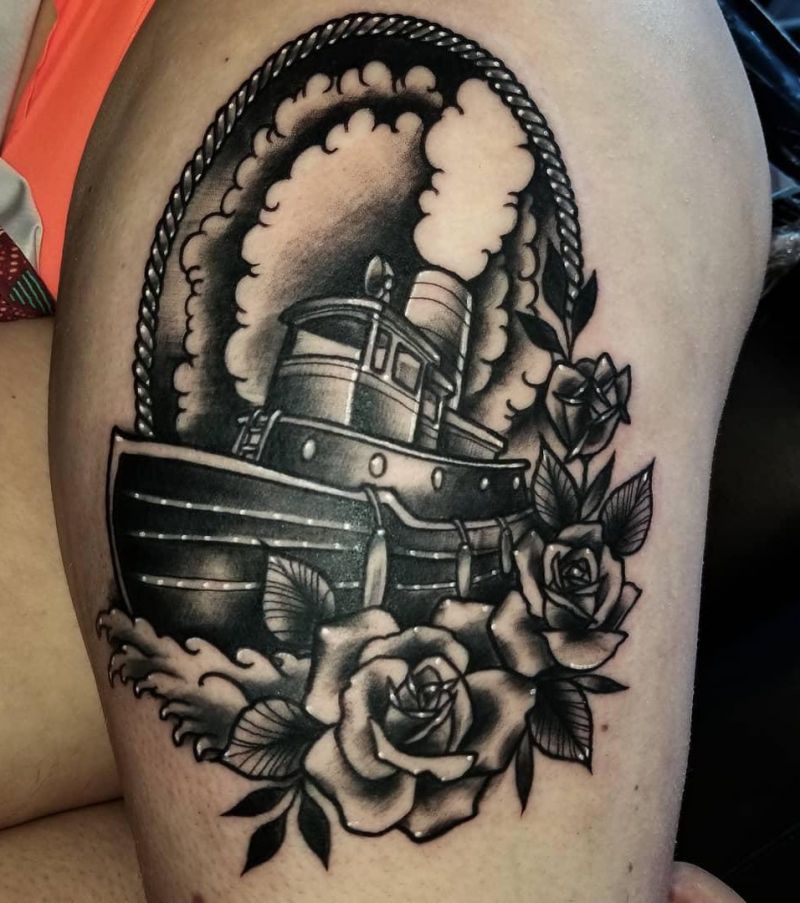 30 Pretty Tugboat Tattoos for Your Inspiration