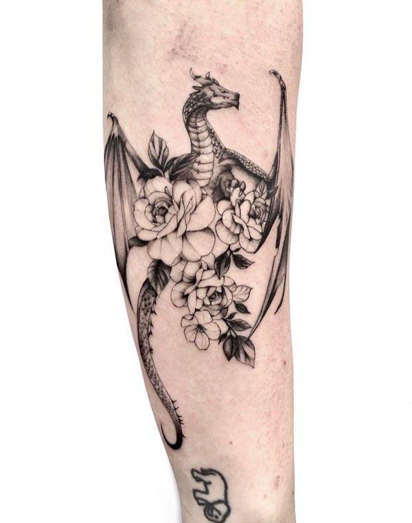 30 Perfect Dragon and flower Tattoos to Inspire You