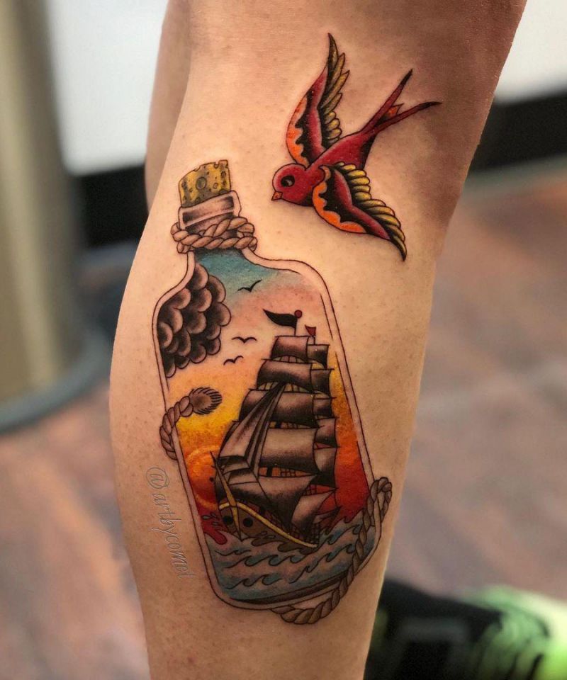 30 Pretty Ship In A Bottle Tattoos to Inspire You