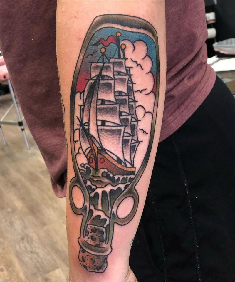 30 Pretty Ship In A Bottle Tattoos to Inspire You