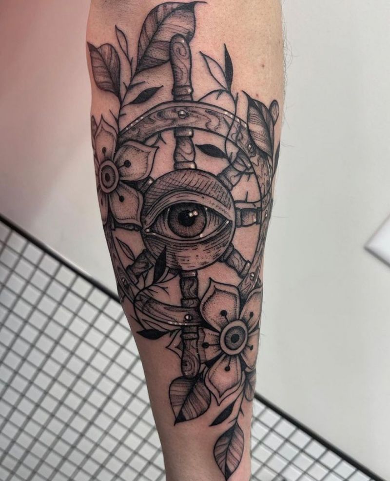 30 Pretty Ship Wheel Tattoos You Can Copy