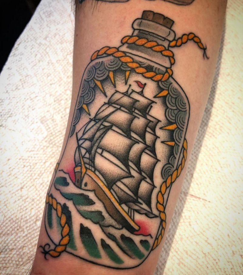 30 Pretty Ship In A Bottle Tattoos to Inspire You