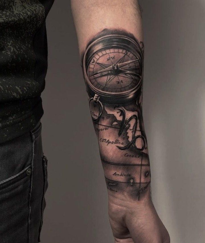 30 Pretty Compass and Map Tattoos You Will Love