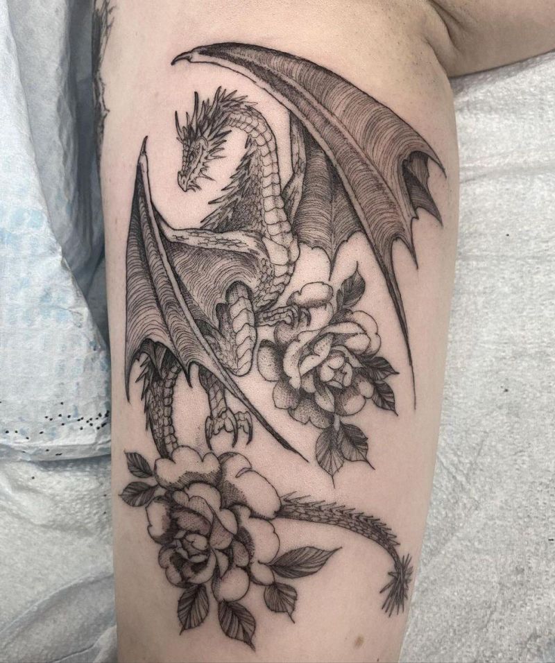 30 Perfect Dragon and flower Tattoos to Inspire You