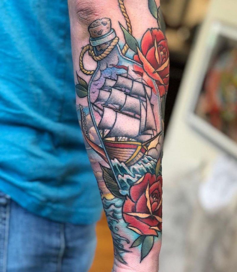 30 Pretty Ship In A Bottle Tattoos to Inspire You