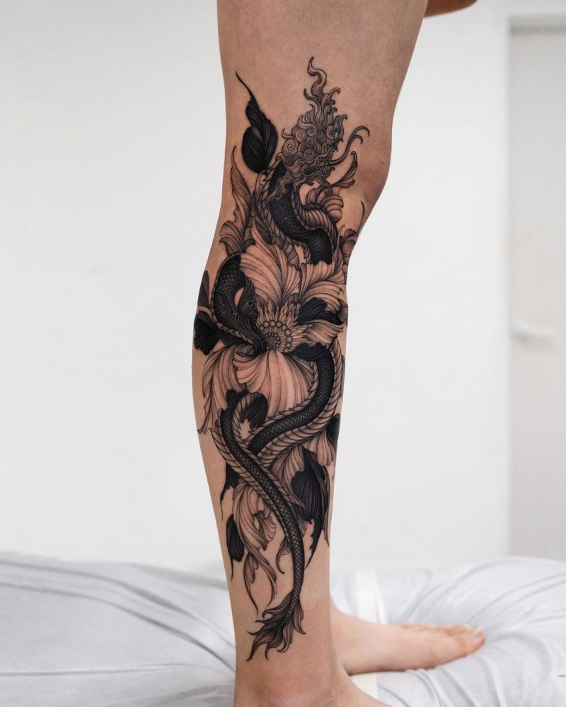 30 Perfect Dragon and flower Tattoos to Inspire You