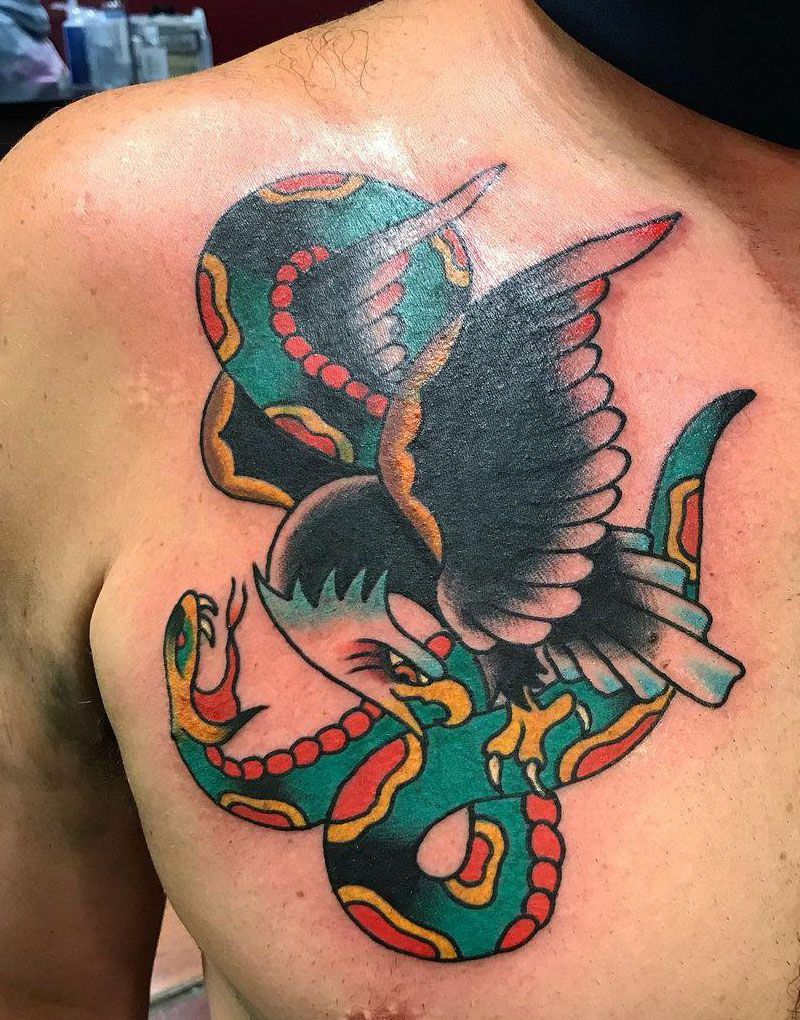 30 Gorgeous Eagle and Snake Tattoos to Inspire You