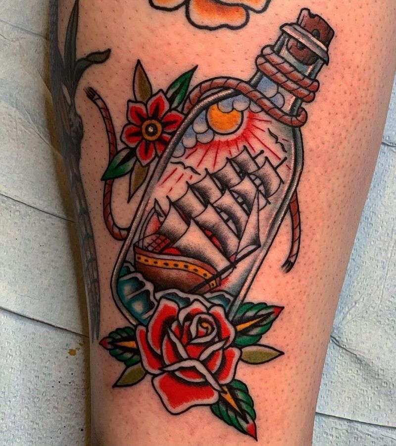 30 Pretty Ship In A Bottle Tattoos to Inspire You