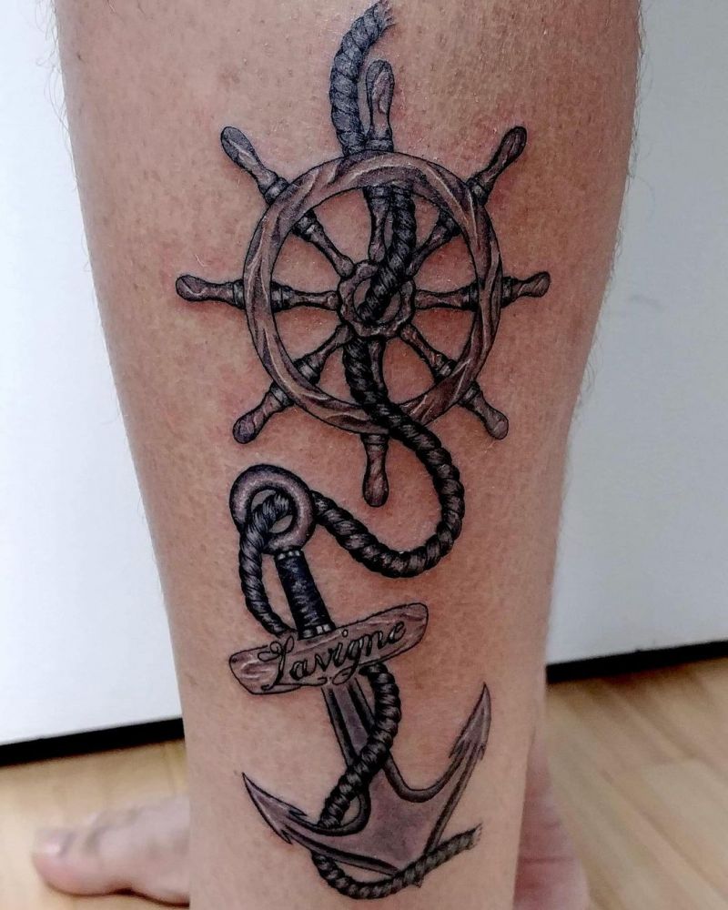 30 Pretty Ship Wheel Tattoos You Can Copy