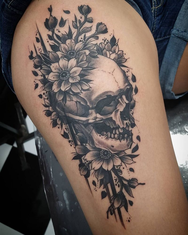 30 Unique Flower Skull Tattoos You Can Copy