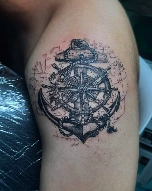 30 Pretty Ship Wheel Tattoos You Can Copy