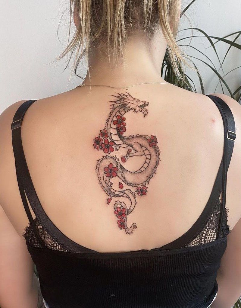 30 Perfect Dragon and flower Tattoos to Inspire You