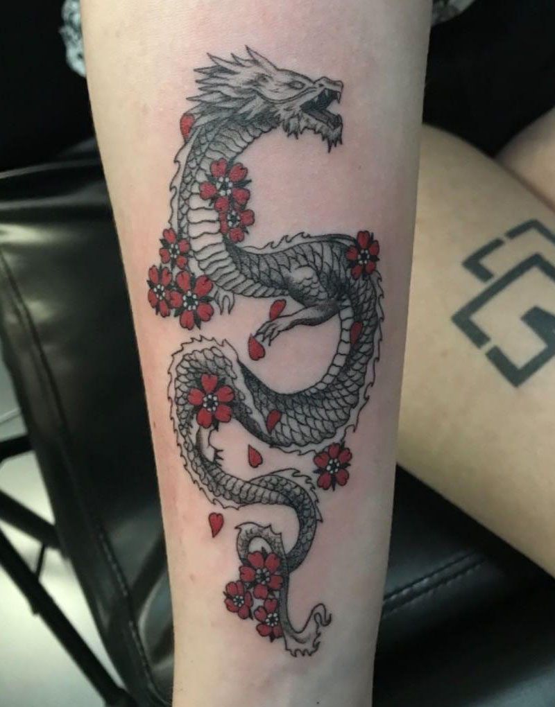 30 Perfect Dragon and flower Tattoos to Inspire You