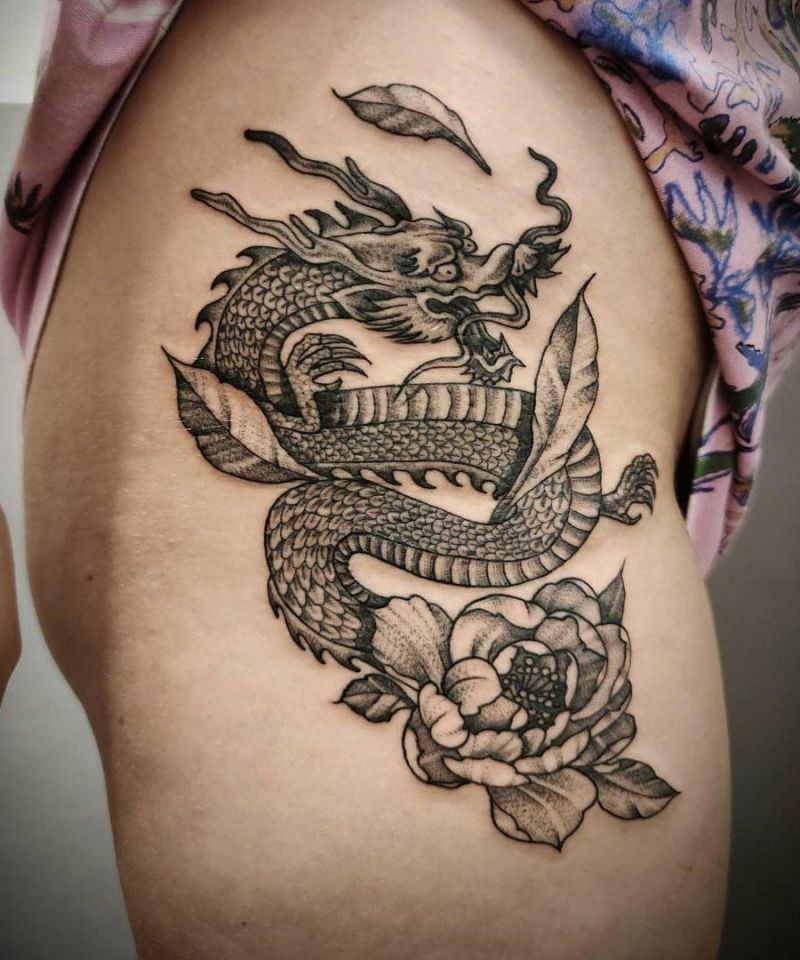 30 Perfect Dragon and flower Tattoos to Inspire You