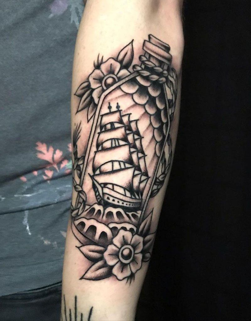 30 Pretty Ship In A Bottle Tattoos to Inspire You