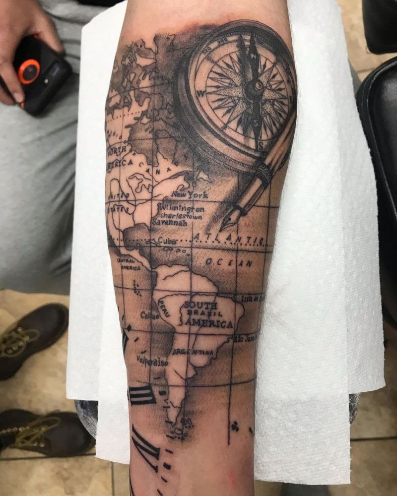 30 Pretty Compass and Map Tattoos You Will Love