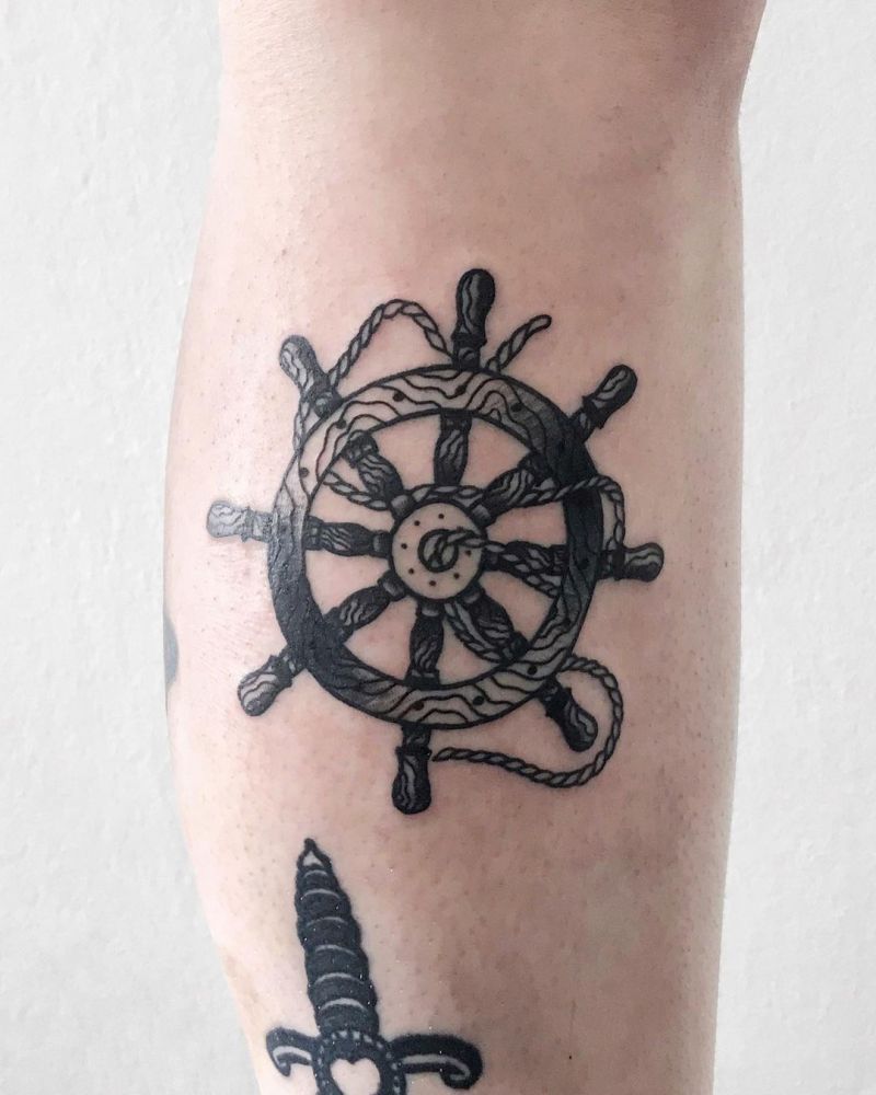 30 Pretty Ship Wheel Tattoos You Can Copy