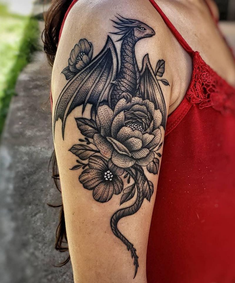 30 Perfect Dragon and flower Tattoos to Inspire You