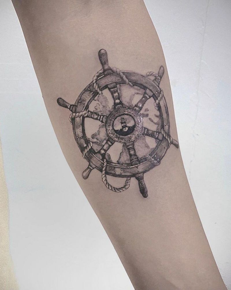 30 Pretty Ship Wheel Tattoos You Can Copy