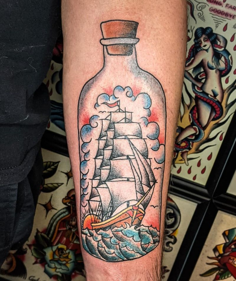 30 Pretty Ship In A Bottle Tattoos to Inspire You