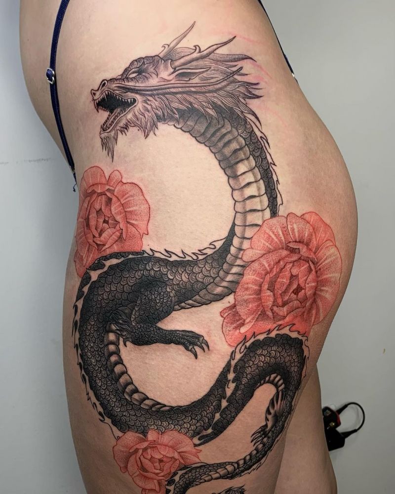 30 Perfect Dragon and flower Tattoos to Inspire You