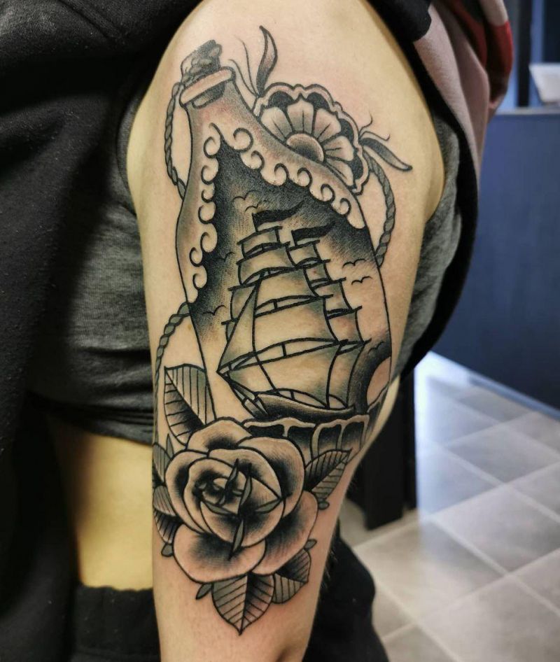 30 Pretty Ship In A Bottle Tattoos to Inspire You