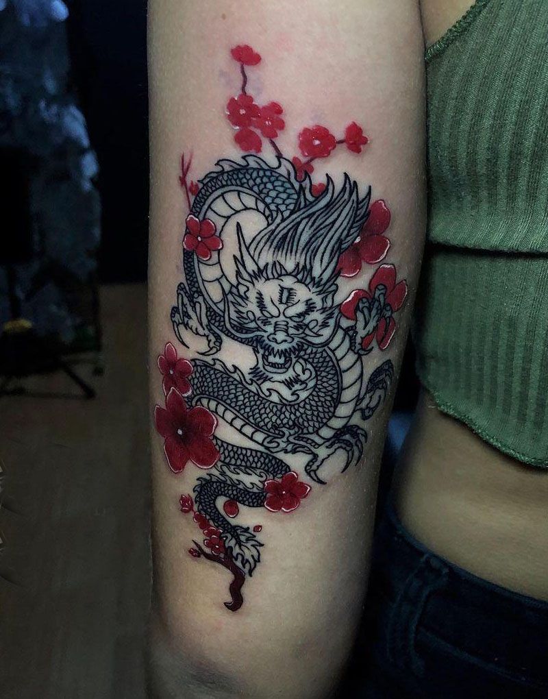 30 Perfect Dragon and flower Tattoos to Inspire You