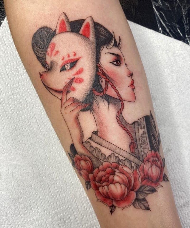 30 Pretty Kitsune Mask Tattoos to Inspire You