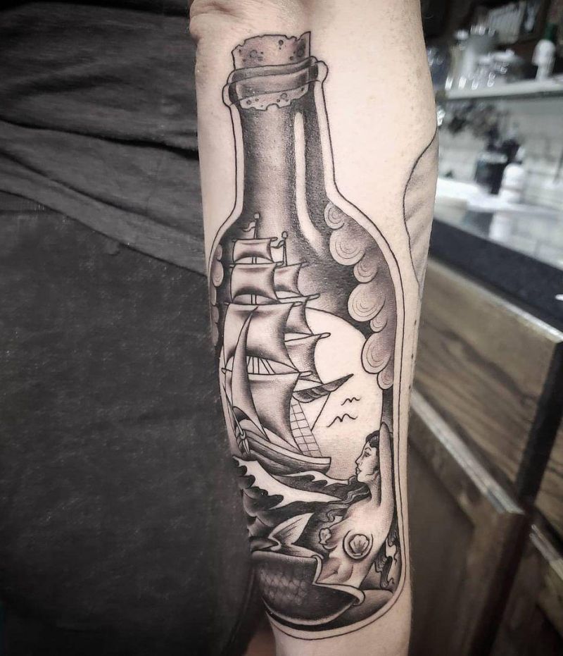 30 Pretty Ship In A Bottle Tattoos to Inspire You