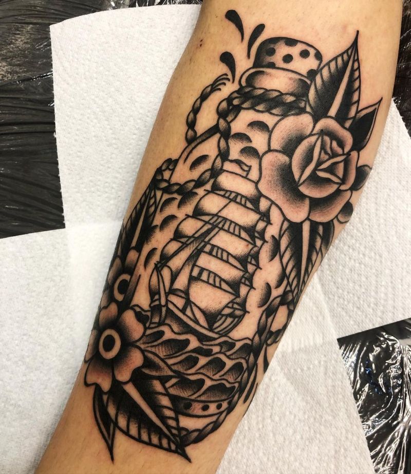 30 Pretty Ship In A Bottle Tattoos to Inspire You