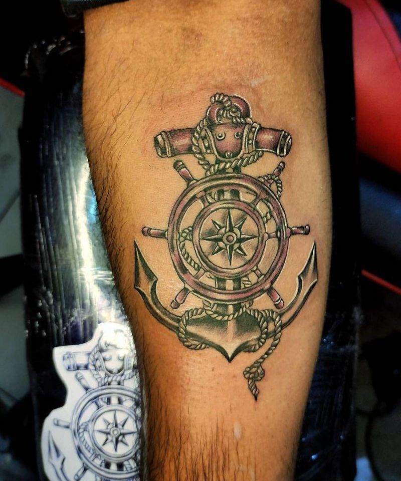 30 Pretty Ship Wheel Tattoos You Can Copy