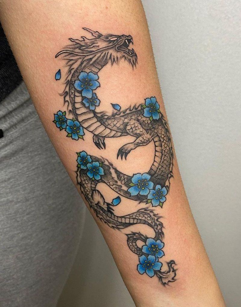 30 Perfect Dragon and flower Tattoos to Inspire You