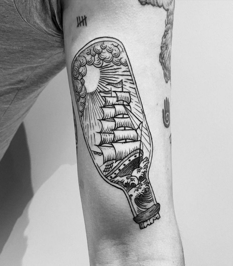 30 Pretty Ship In A Bottle Tattoos to Inspire You