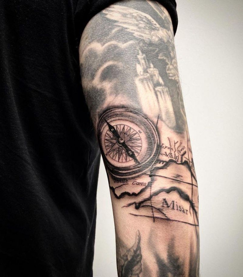 30 Pretty Compass and Map Tattoos You Will Love