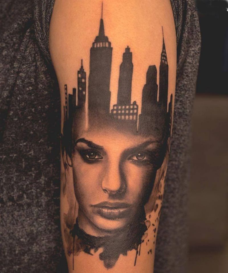 30 Pretty Double Exposure Tattoos to Inspire You