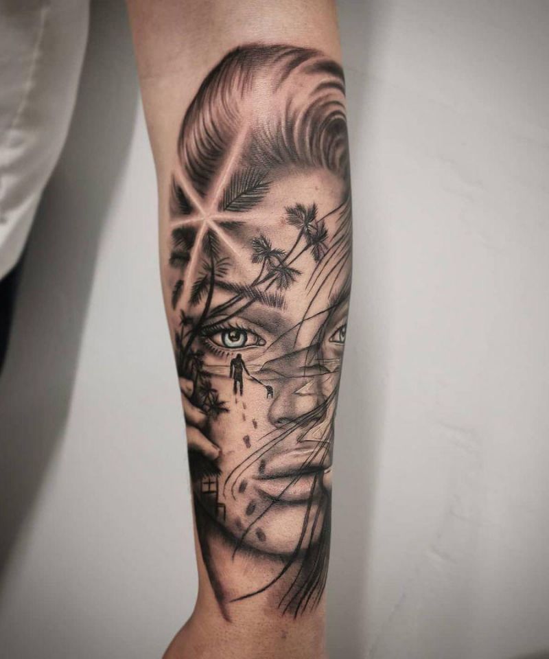 30 Pretty Double Exposure Tattoos to Inspire You