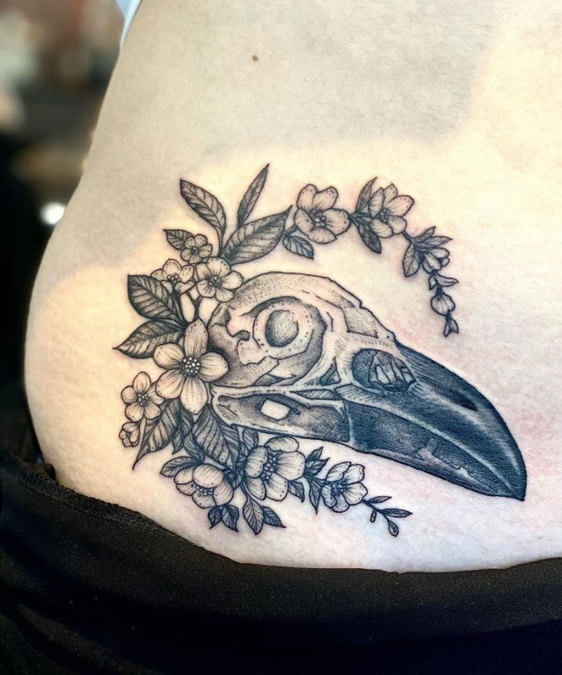 30 Pretty Raven Skull Tattoos You Must Try