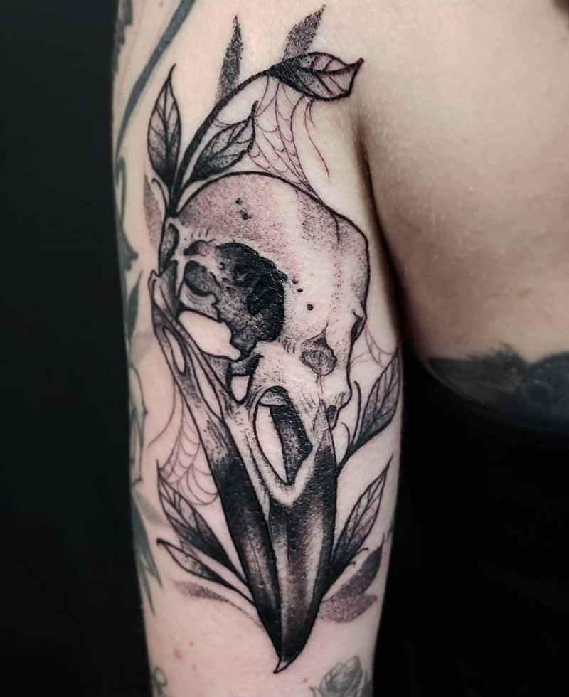 30 Pretty Raven Skull Tattoos You Must Try